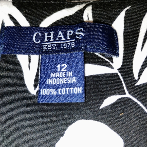 Women's Chaps 100% Cotton Black White Floral Print Flared Mini Skirt Size 12 - Picture 5 of 6